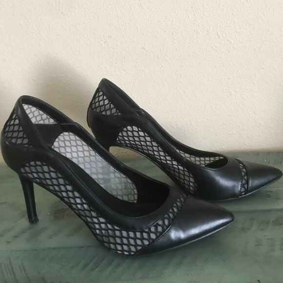 Marc Fisher Dalta 10M Black Fishnet Inspired Mesh Stiletto Heels - Picture 5 of 8